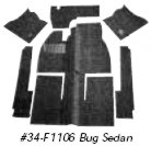 Beetle 58-68 Front Carpet Set, w/Footrest, Black Loop