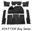 Beetle 69-72 Front Carpet Set, w/Footrest, Black Loop